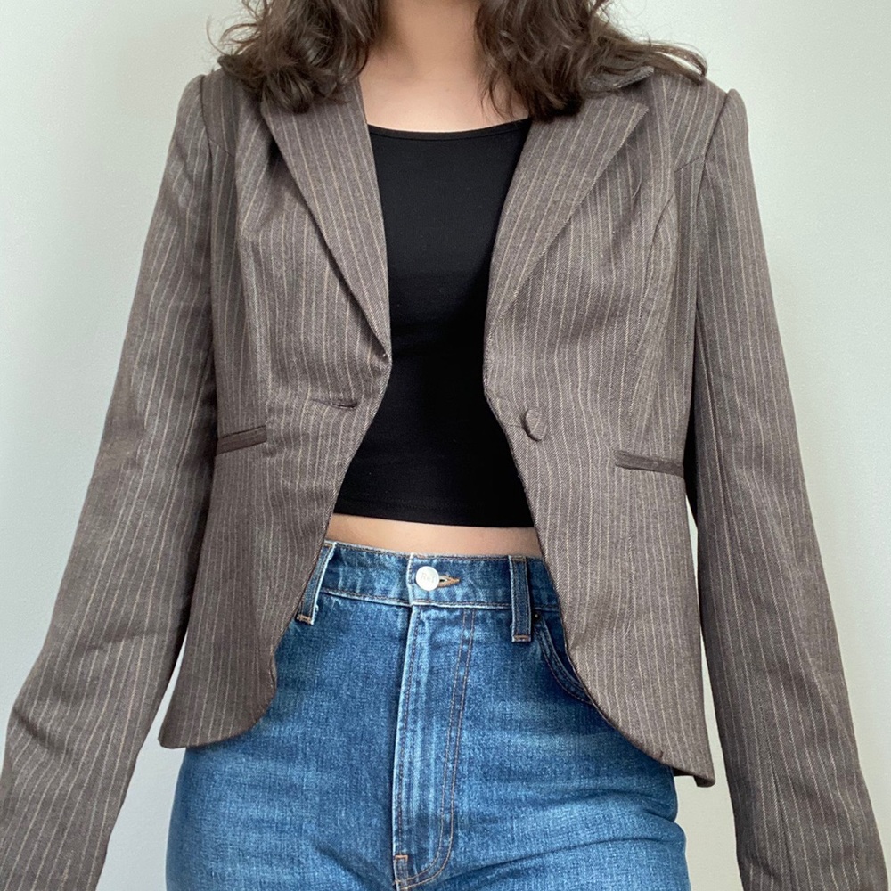 Brown Pinstripe Mossimo Blazer - Picture 2 of 4